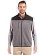 New England Patriots Monochromatic Cutter & Buck Cascade Epic Comfort Recycled Sherpa Fleece Mens Full Zip Vest Elemental Grey/Black Front