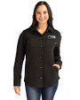 Seattle Seahawks Monochromatic Cutter & Buck Roam Recycled Buttery-Soft Knit Womens Button Down Shirt Jacket Black Front