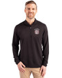 Oklahoma Sooners SEC Cutter & Buck Virtue Eco Pique Recycled Quarter Zip Mens Pullover Black Front