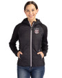 Oklahoma Sooners SEC Cutter & Buck Rainier Primaloft Womens Eco Full Zip Hybrid Jacket Black Front
