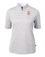 Texas Longhorns SEC Cutter & Buck Virtue Eco Pique Stripe Recycled Womens Top Polished Medium Gray Mannequin