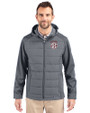 Oklahoma Sooners SEC Cutter & Buck Evoke Hybrid Eco Softshell Recycled Full Zip Mens Big & Tall Hooded Jacket Elemental Grey Front