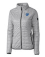 Pitt Panthers College Vault Cutter & Buck Rainier Recycled Insulated Puffer Womens Full Zip Jacket Polished Medium Gray Mannequin