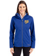Pitt Panthers College Vault Cutter & Buck Evoke Softshell Recycled Full Zip Womens Jacket Tour Blue Front