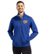 Pitt Panthers College Vault Cutter & Buck Evoke Softshell Recycled Full Zip Mens Jacket Tour Blue Front