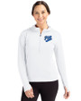 Pitt Panthers College Vault Cutter & Buck Daybreak Eco Recycled Womens Half Zip Hoodie White Front