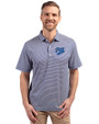 Pitt Panthers College Vault Cutter & Buck Forge Eco Double Stripe Stretch Recycled Mens Polo Tour Blue/White Front