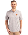 Clemson Tigers Cutter & Buck Forge Tonal Stripe Stretch Mens Big and Tall Polo Polished Medium Gray Front