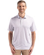 Front profile view of a man wearing a Polished Cutter & Buck Pike Eco Flora Print Recycled Mens Big & Tall Polo