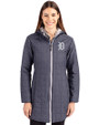 Detroit Tigers Mono Cutter & Buck Rainier PrimaLoft®  Womens Eco Insulated Hooded Long Coat Anthracite Melange Front