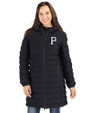 Pittsburgh Pirates Mono Cutter & Buck Mission Ridge Repreve Eco Insulated Womens Long Puffer Jacket Black Front