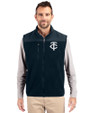 Minnesota Twins Mono Cutter & Buck Cascade Eco Sherpa Mens Big and Tall Fleece Vest Navy Blue Front