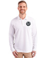 New York Mets Mono Cutter & Buck Advantage Eco Tri-Blend Pique Mens Big and Tall Long Sleeve Polo White Front