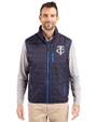 Minnesota Twins Monochromatic Cutter & Buck Rainier Recycled Insulated Puffer Mens Full Zip Vest Dark Navy Front
