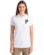 Pittsburgh Pirates Mono Cutter & Buck Advantage Eco Tri-Blend Pique Womens Polo White Front
