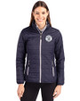 Milwaukee Brewers Mono Cutter & Buck Rainier PrimaLoft®  Womens Eco Insulated Full Zip Puffer Jacket Dark Navy/Silver Front