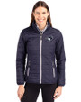Toronto Blue Jays Mono Cutter & Buck Rainier PrimaLoft®  Womens Eco Insulated Full Zip Puffer Jacket Dark Navy/Silver Front