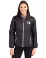 Cleveland Guardians Mono Cutter & Buck Rainier PrimaLoft®  Womens Eco Insulated Full Zip Puffer Jacket Black Front