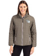 Cleveland Guardians Mono Cutter & Buck Rainier PrimaLoft®  Womens Eco Insulated Full Zip Puffer Jacket Poplar Melange Front