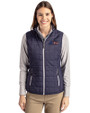 New York Jets Americana - Cutter & Buck Rainier PrimaLoft® Womens Eco Insulated Full Zip Puffer Vest Dark Navy/Silver Front