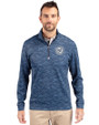 Washington Nationals Mono Cutter & Buck Traverse Stretch Eco Camo Print Quarter Zip Mens Pullover Navy Blue Front