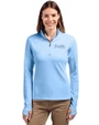 Atlanta Braves Mono Cutter & Buck Traverse Stretch Eco Quarter Zip Womens Pullover Atlas Light Blue Front