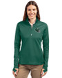 New York Jets NFL Helmet Cutter & Buck Traverse Stretch Eco Quarter Zip Womens Pullover Hunter Green Front