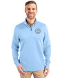 New York Mets Mono Cutter & Buck Traverse Stretch Eco Quarter Zip Mens Pullover Atlas Light Blue Front