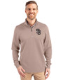San Diego Padres Mono Cutter & Buck Traverse Stretch Eco Quarter Zip Mens Pullover Mushroom Front