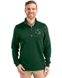 New York Jets NFL Helmet Cutter & Buck Traverse Stretch Eco Quarter Zip Mens Pullover Hunter Green Front