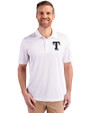 Texas Rangers Mono Cutter & Buck Prospect Eco Textured Stretch Recycled Mens Short Sleeve Polo White Front