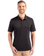 New York Jets Cutter & Buck Prospect Eco Textured Stretch Recycled Mens Short Sleeve Polo Black Front
