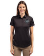 Chicago Cubs Mono Cutter & Buck Prospect Eco Textured Stretch Recycled Womens Short Sleeve Polo Black Front