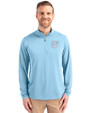 Baltimore Orioles Mono Cutter & Buck Virtue Eco Pique Recycled Quarter Zip Mens Pullover Atlas Light Blue Front