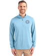 Houston Astro Mono Cutter & Buck Virtue Eco Pique Recycled Quarter Zip Mens Pullover Atlas Light Blue Front