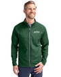 New York Jets Cutter & Buck Adapt Eco Knit Hybrid Recycled Mens Full Zip Jacket Hunter Green Front