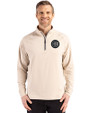 Chicago Cubs Mono Cutter & Buck Adapt Eco Knit Stretch Recycled Mens Quarter Zip Pullover Wheat Front