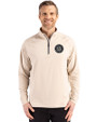Seattle Mariners Mono Cutter & Buck Adapt Eco Knit Stretch Recycled Mens Quarter Zip Pullover Wheat Front