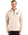 Los Angeles Dodgers Mono Cutter & Buck Adapt Eco Knit Stretch Recycled Mens Quarter Zip Pullover Wheat Front