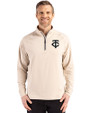 Minnesota Twins Mono Cutter & Buck Adapt Eco Knit Stretch Recycled Mens Quarter Zip Pullover Wheat Front