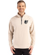 Baltimore Orioles Mono Cutter & Buck Adapt Eco Knit Stretch Recycled Mens Quarter Zip Pullover Wheat Front