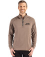 New York Jets Mono Cutter & Buck Adapt Eco Knit Stretch Recycled Mens Quarter Zip Pullover Mushroom Front