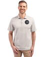 Chicago Cubs Monochromatic Cutter & Buck Virtue Recycled Stripe Featherlight Pique Mens Big & Tall Polo Polished Medium Gray Front