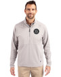 Seattle Mariners Mono Cutter & Buck Adapt Eco Knit Hybrid Recycled Mens Quarter Zip Polished Medium Gray Front