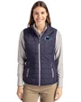 Penn State Nittany Lions Cutter & Buck Rainier PrimaLoft® Womens Eco Insulated Full Zip Puffer Vest Dark Navy/Silver Front