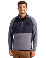 Detroit Tigers Mono Cutter & Buck Adapt Eco Knit Hybrid Recycled Mens Quarter Zip Navy Blue Heather/Navy Blue Front