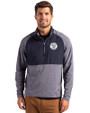 Milwaukee Brewers Mono Cutter & Buck Adapt Eco Knit Hybrid Recycled Mens Quarter Zip Navy Blue Heather/Navy Blue Front