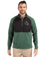New York Jets NFL Helmet Cutter & Buck Adapt Eco Knit Hybrid Recycled Mens Quarter Zip Hunter/Black Front