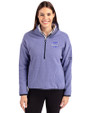 Philadelphia Phillies Monochromatic Cutter & Buck Cascade Epic Comfort Recycled Sherpa Fleece Womens Pullover Jacket Hyacinth/Navy Blue Front