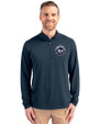 New York Mets Mono Cutter & Buck Virtue Eco Pique Recycled Quarter Zip Mens Big & Tall Pullover Navy Blue Front